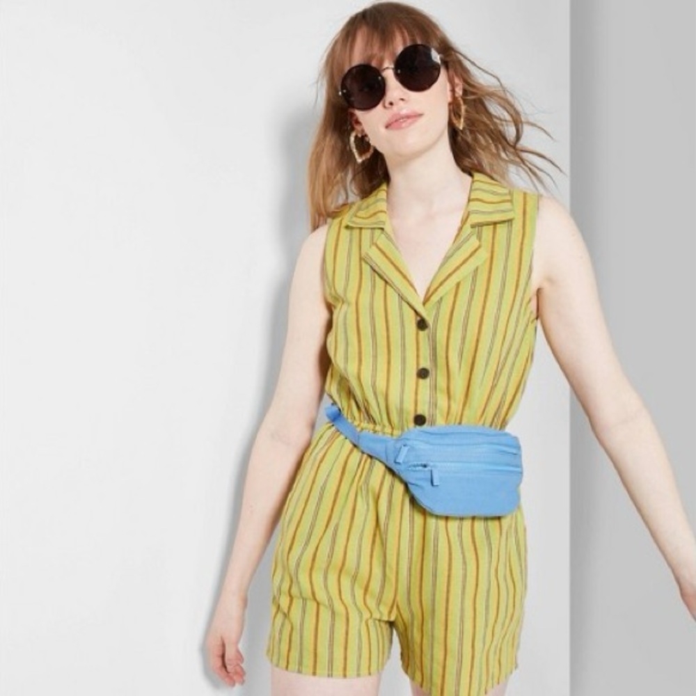 Wild Fable Striped Sleeveless Romper – Green & Yellow | Size L